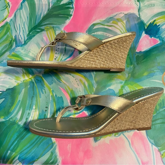 Lilly Pulitzer Gold McKim High Wedge sandals - Picture 12 of 15